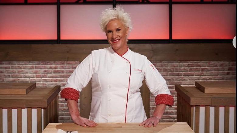 Anne Burrell Children smiling during a Food Network appearance