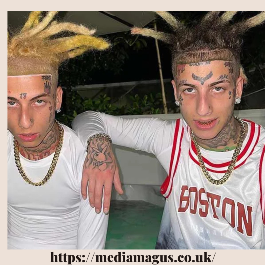 Island Boys net worth showcased by the viral twins standing in matching yellow tracksuits in front of a luxury Rolls-Royce, highlighting their social media fame and wealth.
