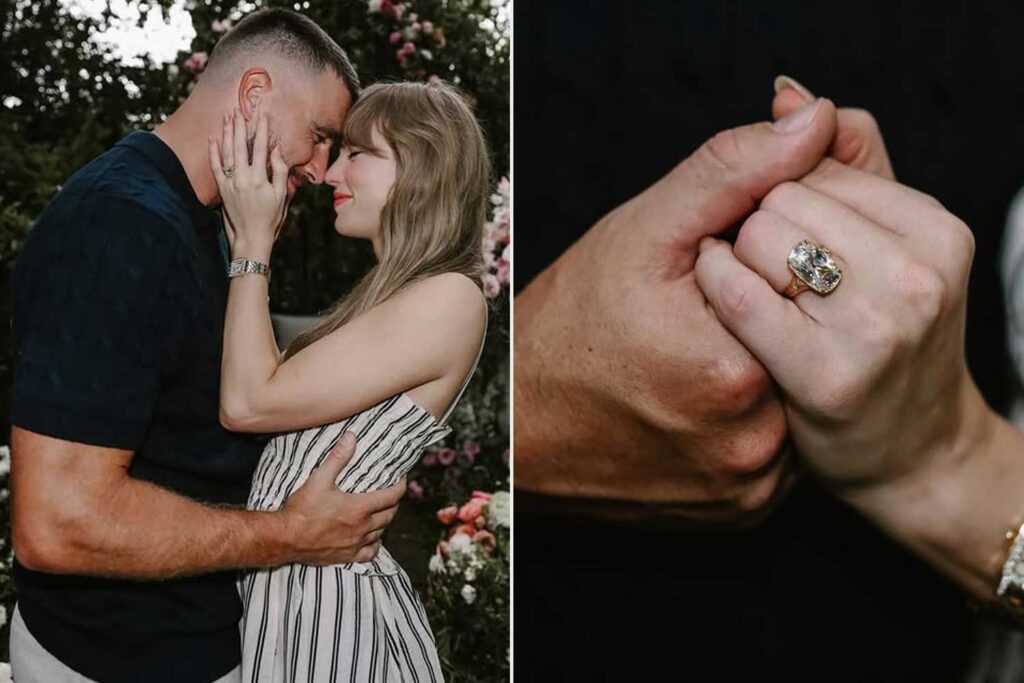 taylor swift engaged to Travis Kelce during their official engagement announcement