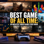 Best game of all time featured image showing a premium gaming setup and diverse video game experiences
