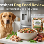 Freshpet dog food reviews showing a healthy dog beside a bowl of fresh refrigerated dog food